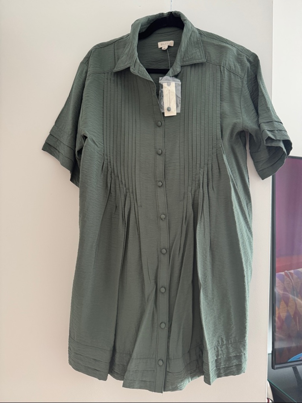 Pilcro Olive Pintuck Button-Front dress - Anthropologie